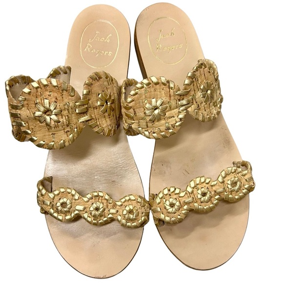 Jack Rogers Gold Cork Circle Slide Sandals | Size 6.5M - Picture 1 of 8
